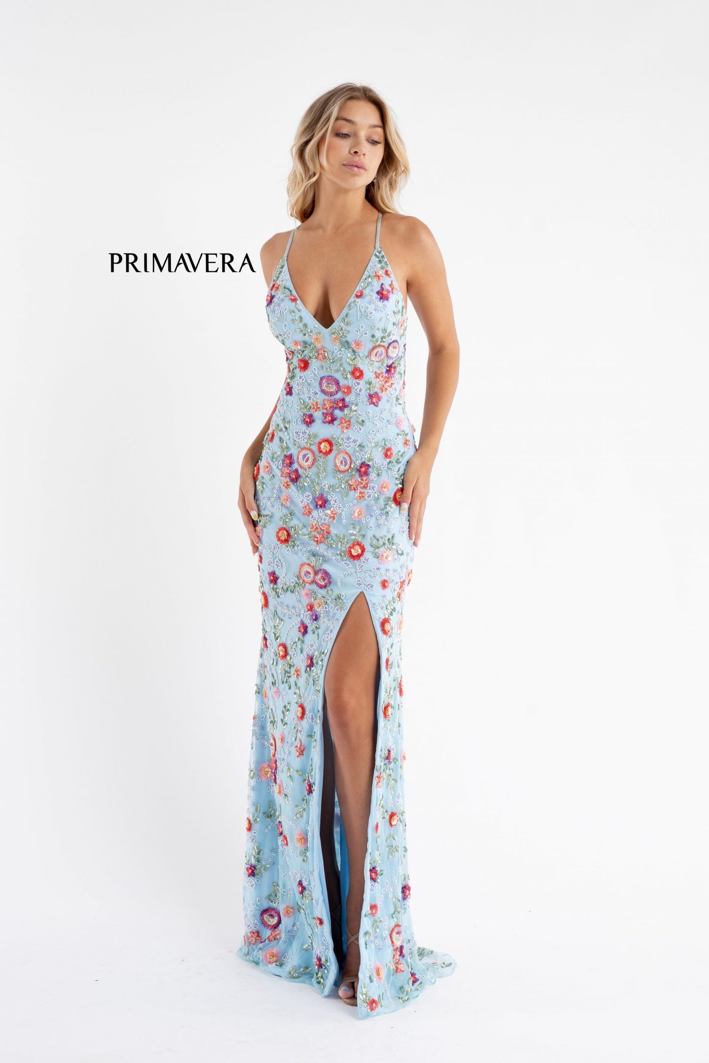 Primavera Couture 3073 Prom Dress Sequin Flowers Long