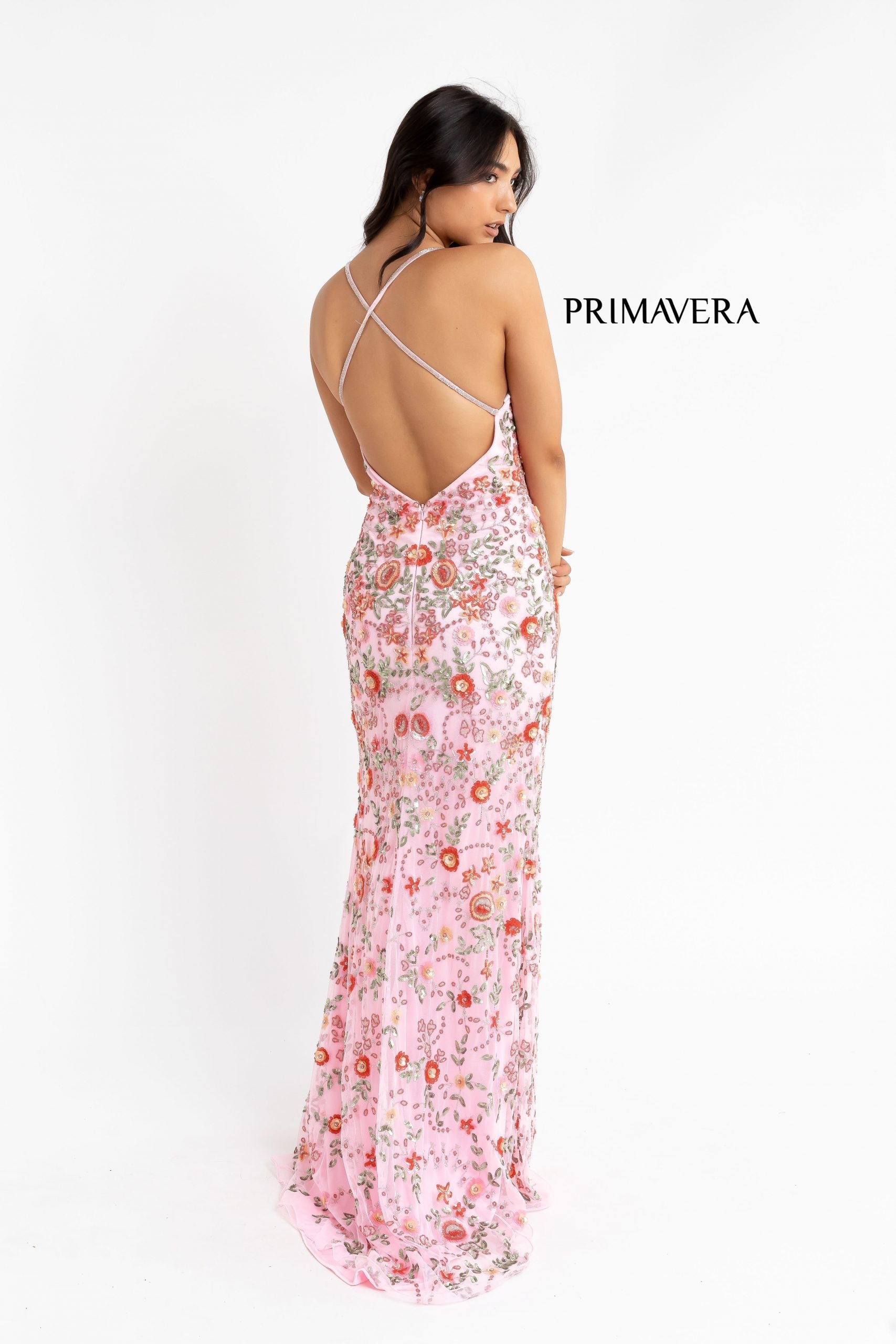 Primavera Couture 3073 Prom Dress Sequin Flowers Long