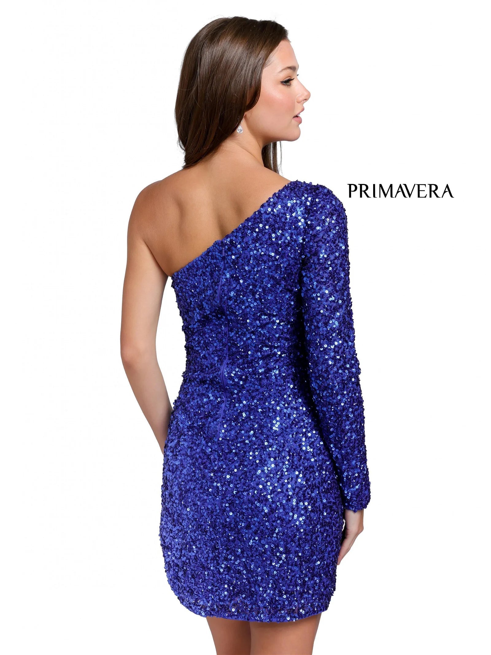 Primavera Couture 3860 Short 2023 Homecoming dress Fitted sequin beaded short cocktail dress One Shoulder Long Sleeve Maxi slit Homecoming  Available Color- Baby Pink, Gold, Lilac, Light Blue, Neon Pink, Red, Royal Blue, Apple Green, Mint, Peacock  Available Size-00-18