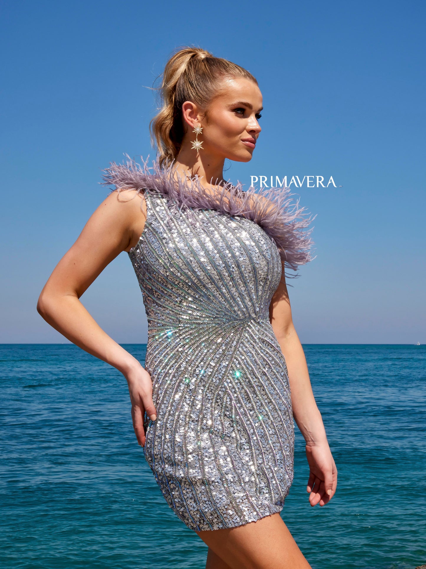 Primavera Couture 4002 Feather Trimmed Cocktail Dress One