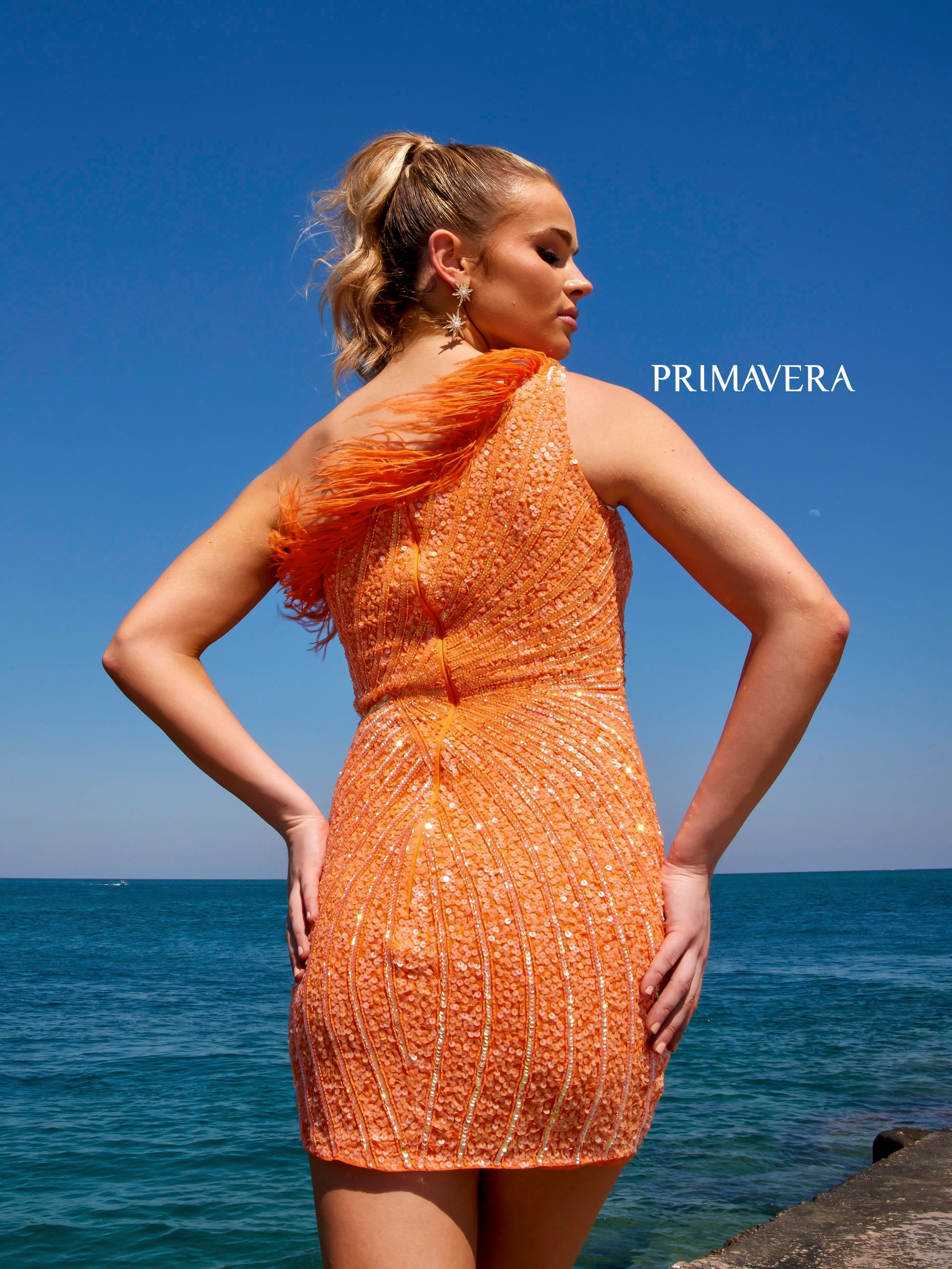 Primavera Couture 4002 Feather Trimmed Cocktail Dress One