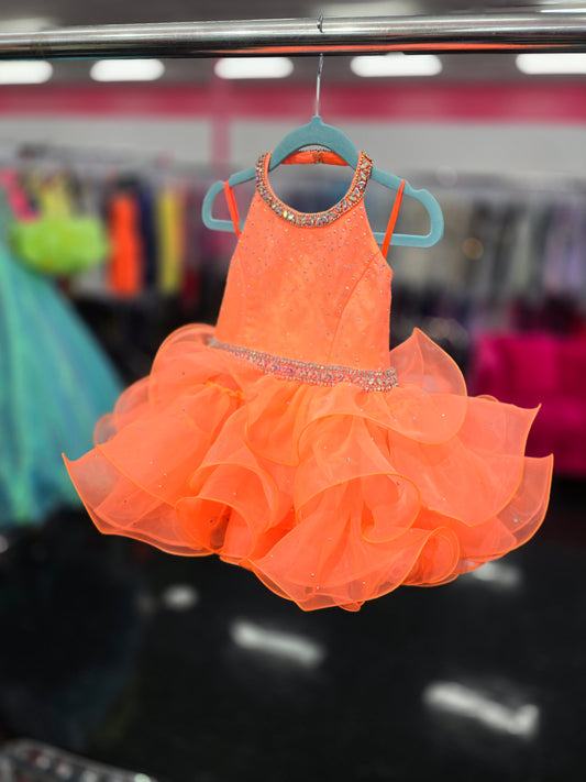 Sugar Kayne C220 Size 2T Neon Orange Girls Baby Halter Cupcake Ruffle Pageant Dress Corset Formal Gown