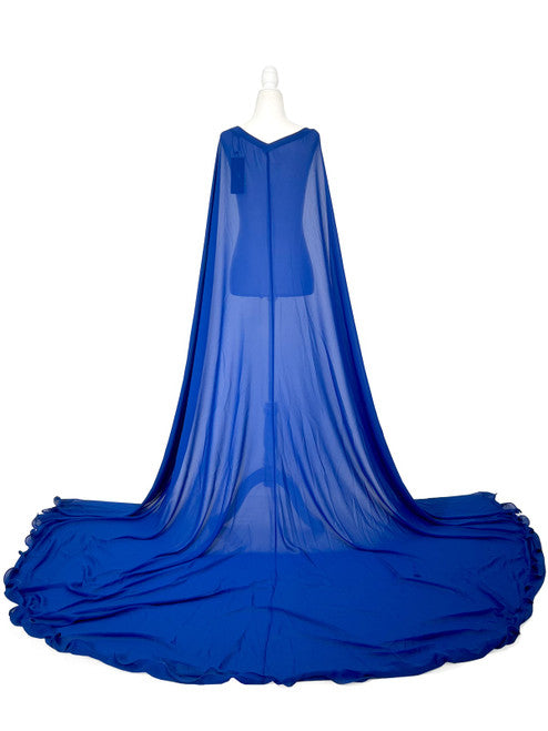 Elevate your formal look with the Marc Defang 2011 Long Chiffon Formal Pageant Cape. This detachable cape features 2 panels for a customizable fit and a stunning chiffon fabric that will flow gracefully as you move. Perfect for pageants, this cape adds that extra touch of elegance to your ensemble.   Ladies ONE SIDE FITS ALL