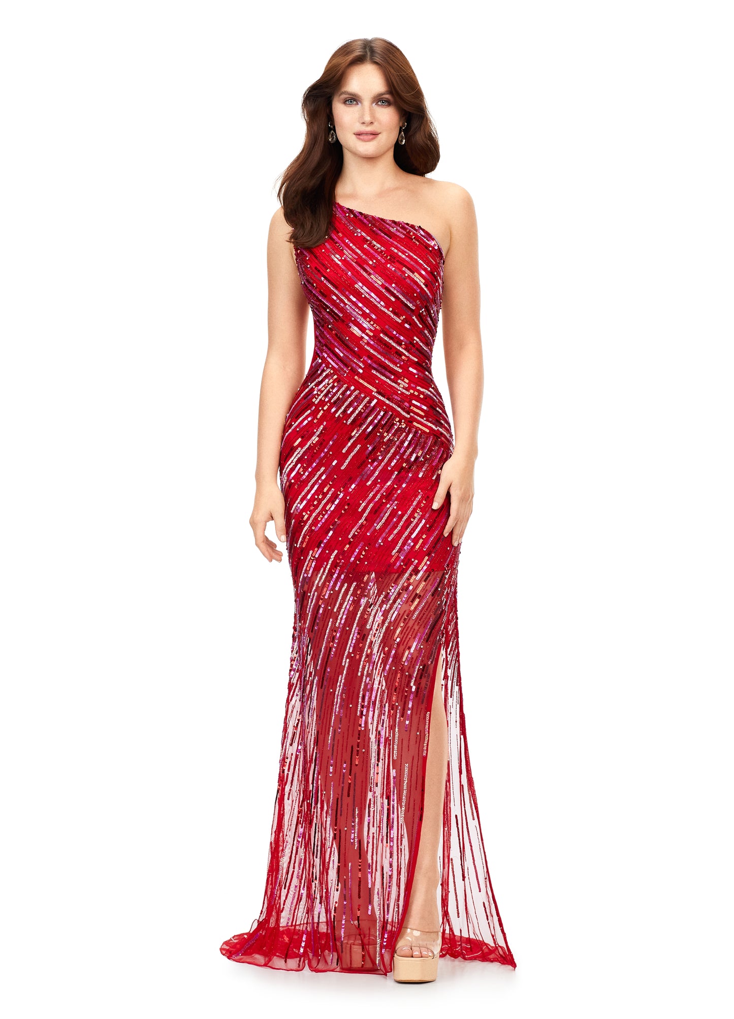 Ashley Lauren 11207 One Shoulder Prom Dress Sheer Sequin Formal Evening Pageant Gown