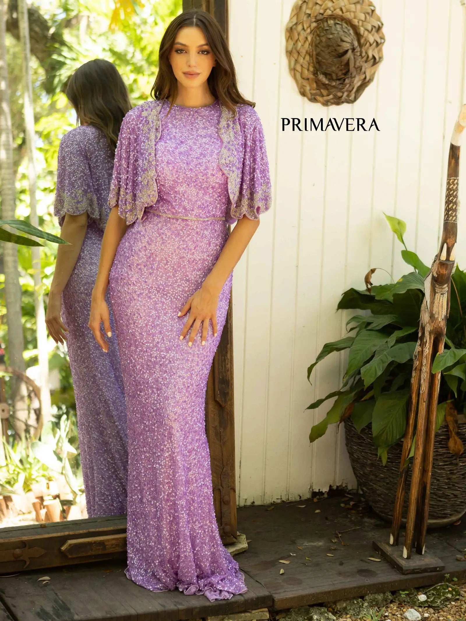 Primavera Couture 12016 Prom Dress Long Beaded Gown. This gown has a jacket that is hand beaded just like the dress.