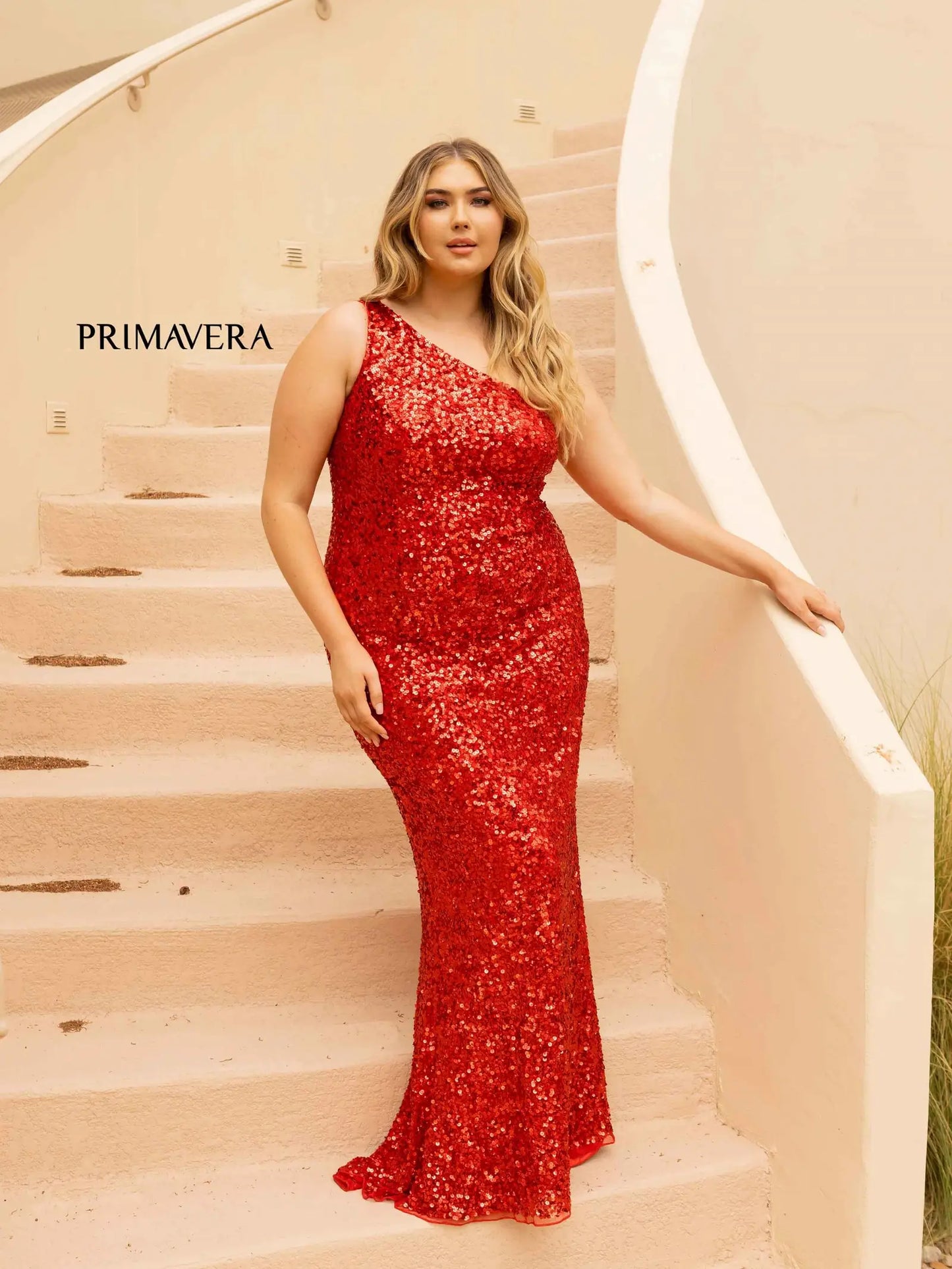 Primavera Couture 14004 Long Fitted One Shoulder Sequin Plus Size Prom Dress Formal Gown  Sizes: 000,00,0,2,4,6,8,10,12,14,16,18,20,22,24  Colors: NEON SAGE, BRIGHT BLUE, NEON PINK, RED, GOLD, BABY PINK, ORANGE