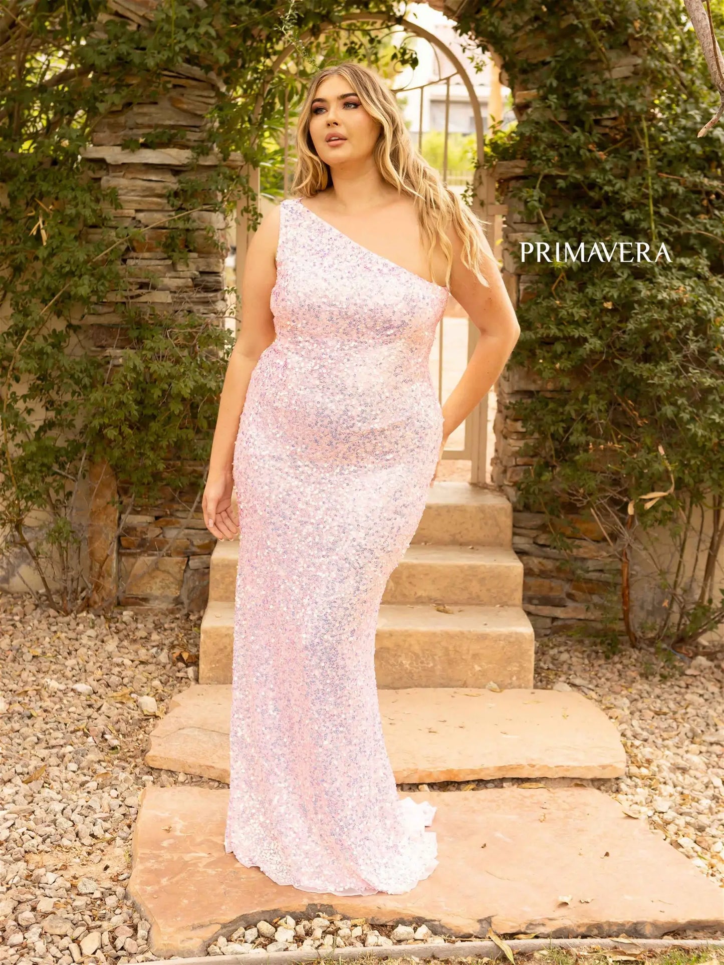 Primavera Couture 14004 Long Fitted One Shoulder Sequin Plus Size Prom Dress Formal Gown  Sizes: 000,00,0,2,4,6,8,10,12,14,16,18,20,22,24  Colors: NEON SAGE, BRIGHT BLUE, NEON PINK, RED, GOLD, BABY PINK, ORANGE