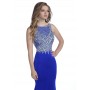 Envious Couture 16051 size 0, 4, 14 Royal Blue embellished sheer neckline open back fitted prom dress pageant gown evening dress open back with train 