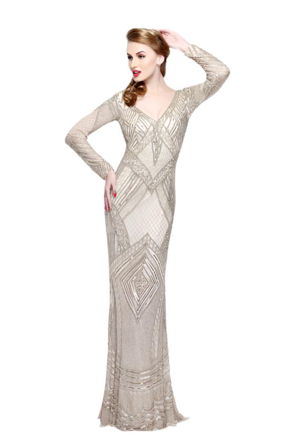 Primavera Couture 1740 Size 4 Champagne long sleeved formal dress evening gown mother of