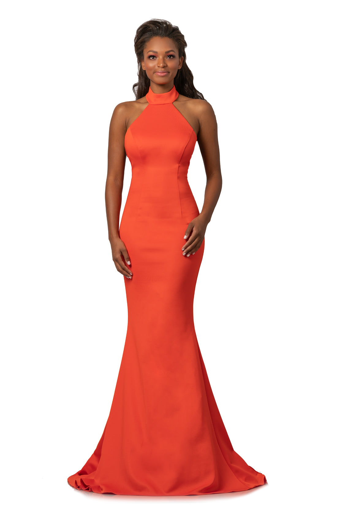 Johnathan Kayne 2096 is a Choker Neckline Prom Dress, Pageant Gown & Formal Evening Wear. This long Fitted high choker neckline dress features a a fit & Flare mermaid Silhouette and open back with sweeping train.