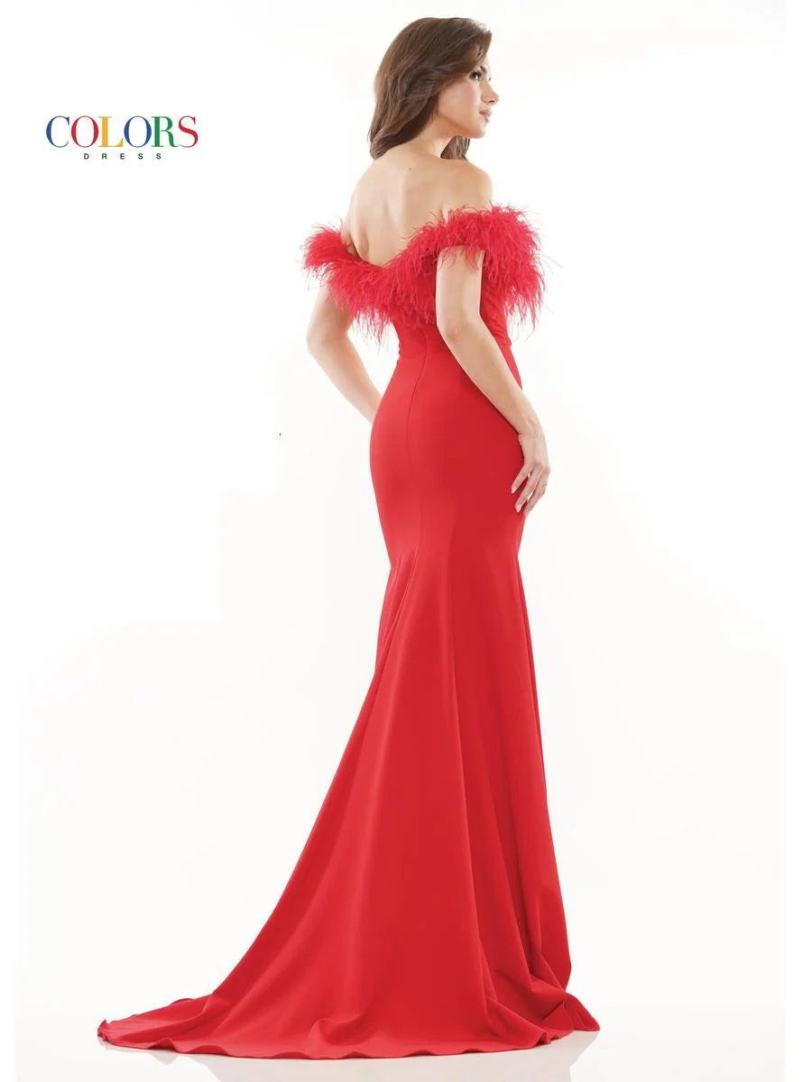 Colors Dress 2663 Long Fitted Feather off the Shoulder Formal Prom Dress Slit Pageant Gown   Sizes: 2-24  Colors: Black, Red, Royal, White, Light Blue, Hot Pink