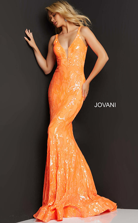 Jovani 3263 is a long Fitted Mermaid Prom Dress with a damask print sequin embellished pattern. Plunging V Neckline and open V Back. Lush Trumpet Skirt is great for the stage in this formal evening gown & Pageant Dress. wedding dress  Available Sizes: 00-24  Available Colors: BLACK/GUNMETAL, BLACK/ROSE, GREEN/MULTI, HOT PINK, LIGHT BLUE, LIGHT PINK, NEON GREEN, ORANGE, YELLOW