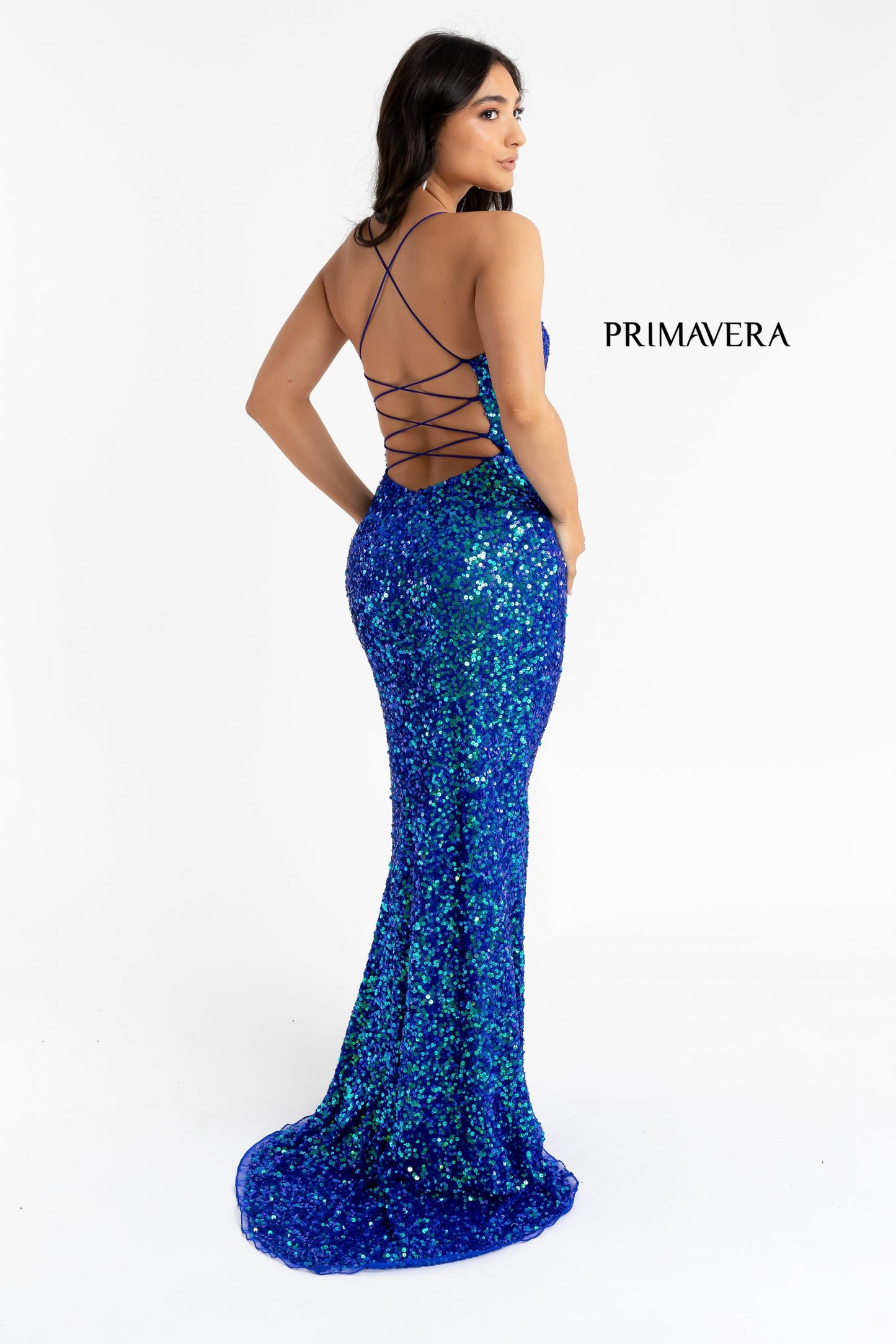 Primavera Couture 3290 Prom Dress Sequins Long Fitted Tie Back Scoop Neckline