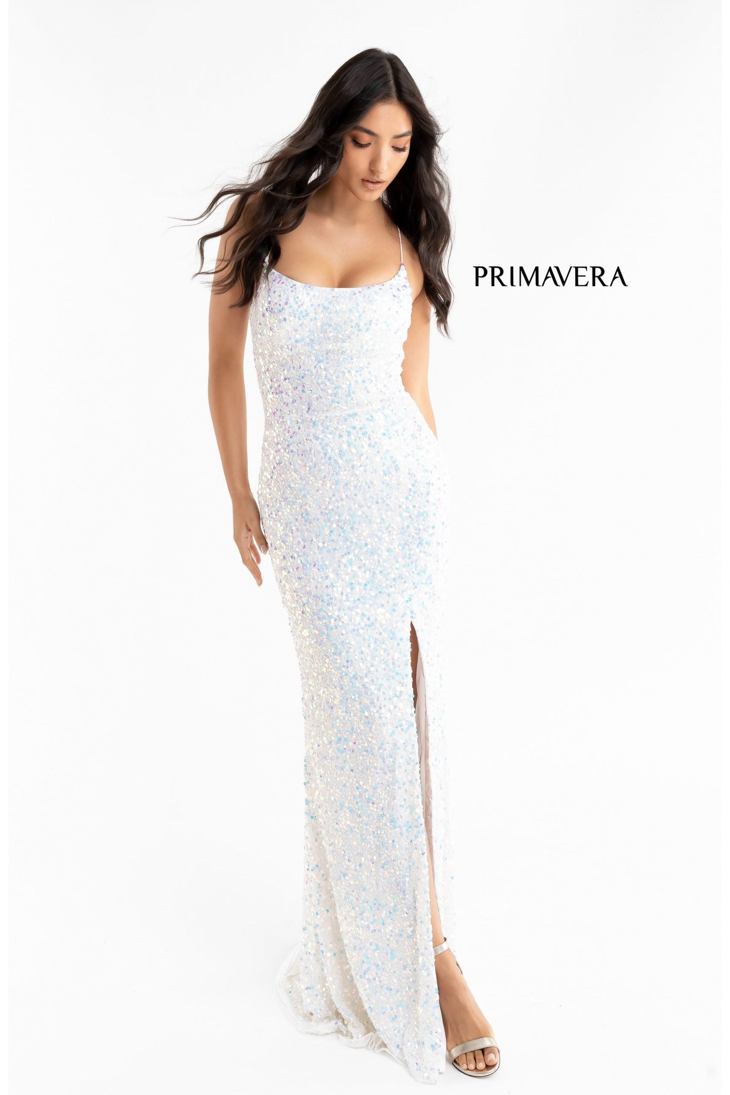 Primavera Couture 3290 Size 2, 6, 8 Neon Lilac Prom Dress Sequins Long Fitted Tie Back Scoop Neckline