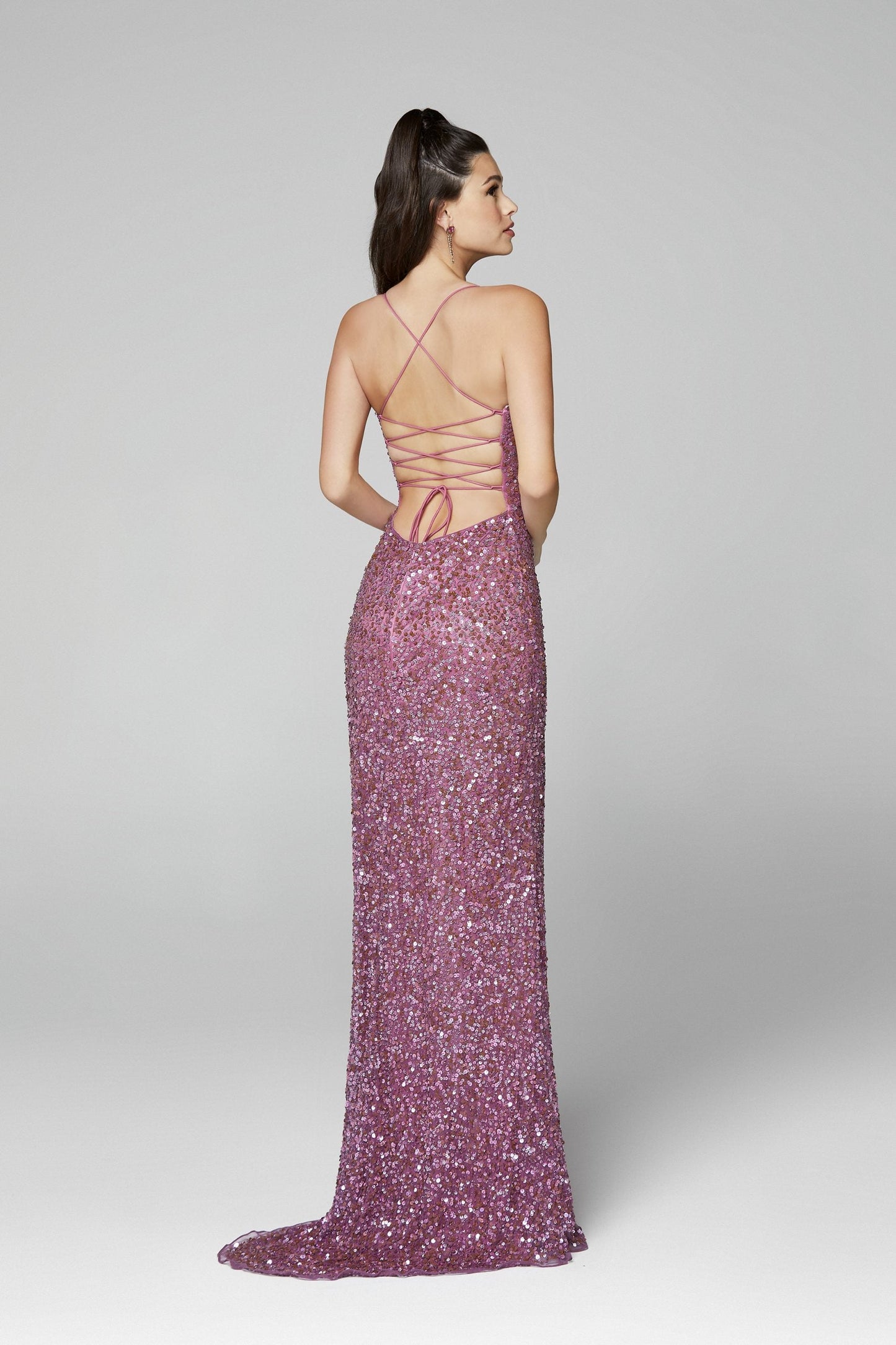 Primavera Couture 3290 Size 2, 6, 8 Neon Lilac Prom Dress Sequins Long Fitted Tie Back Scoop Neckline