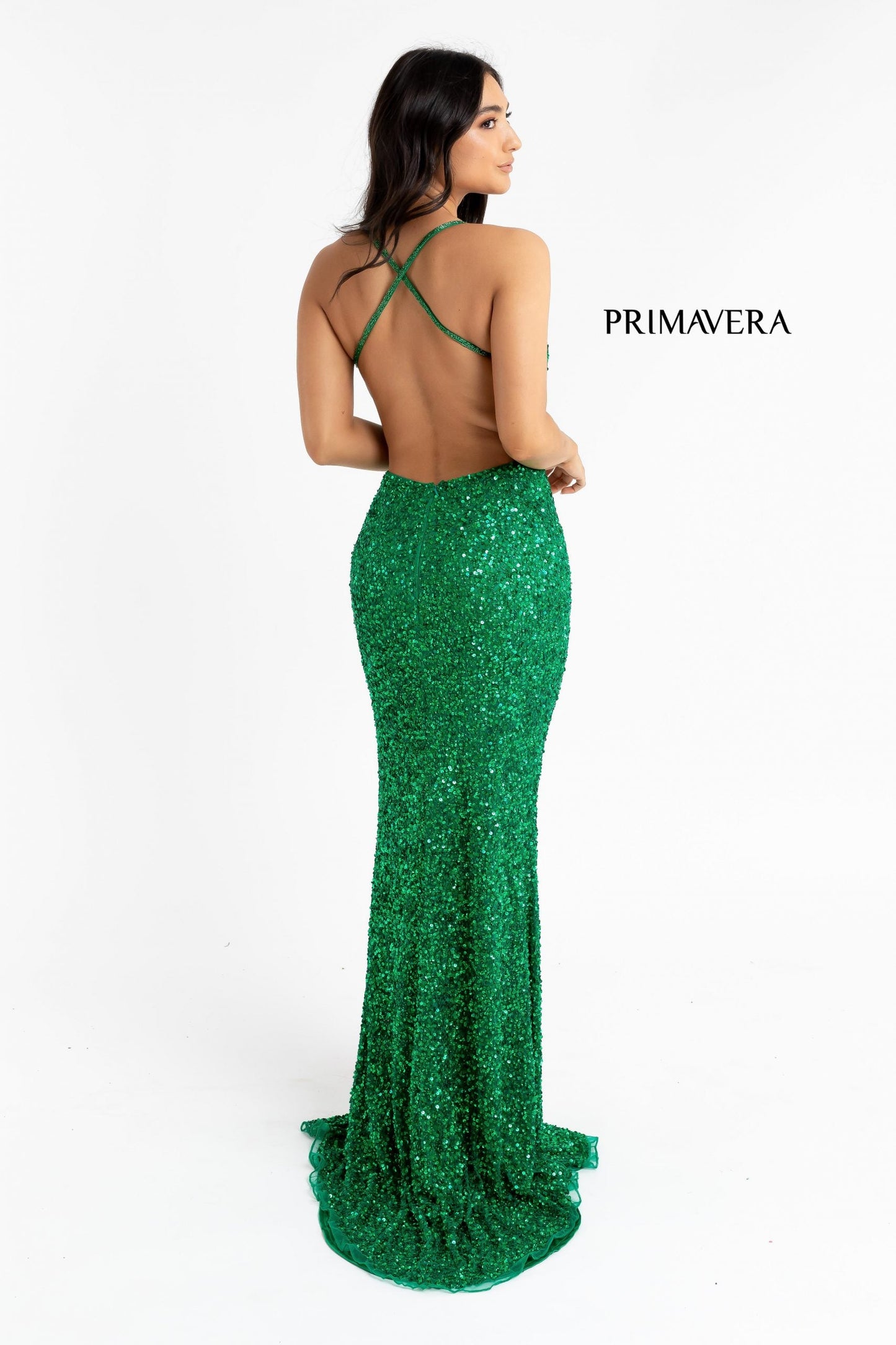 Primavera Couture 3291 Size 2 Neon Coral Prom Dress Long Fitted Backless Sequin Formal Evening Gown