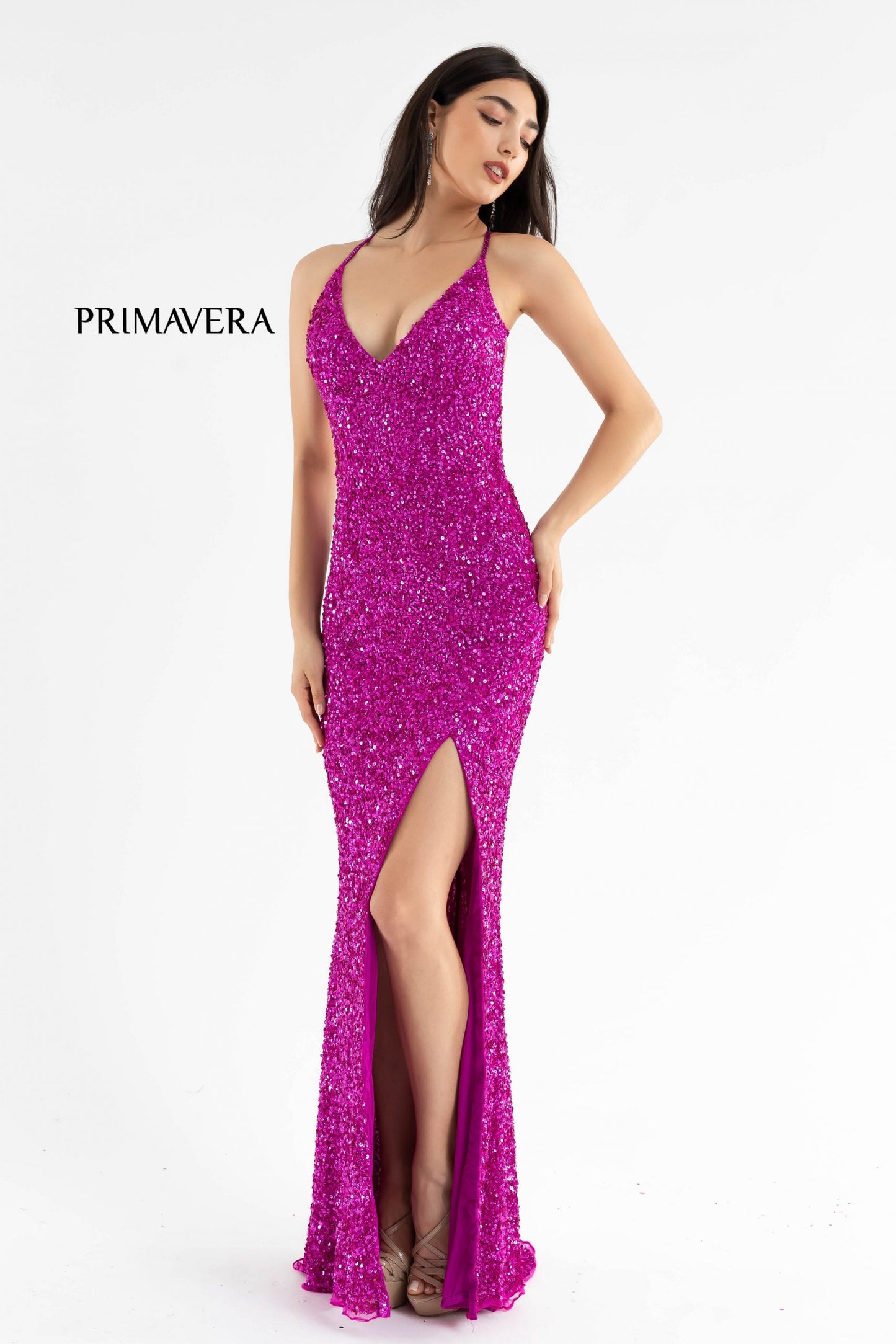 Primavera Couture 3291 Size 6 Neon Lilac Long Fitted Backless Sequin Prom Dress Formal Evening Gown