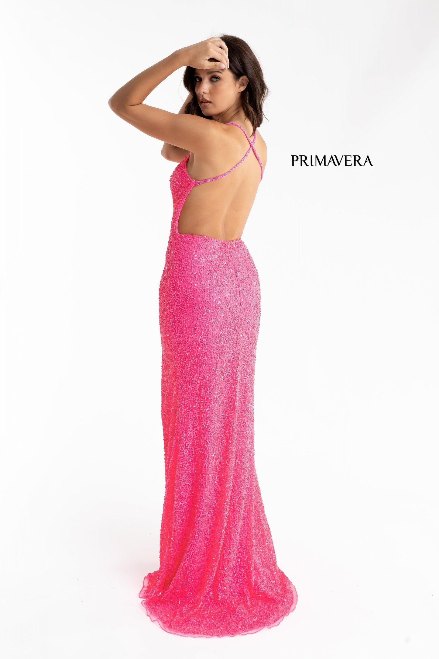 Primavera Couture 3291 Size 6 Neon Lilac Long Fitted Backless Sequin Prom Dress Formal Evening Gown