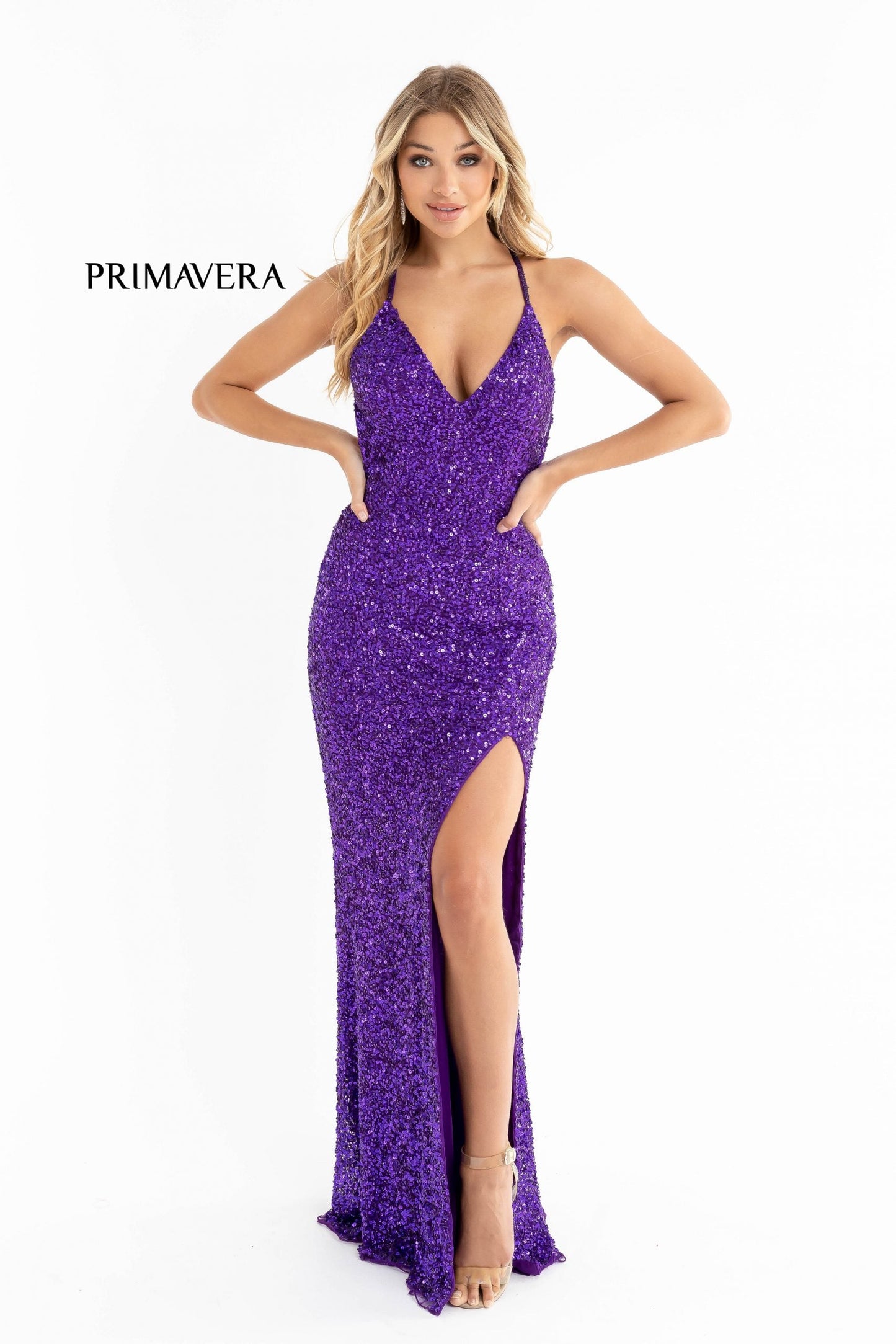 Primavera Couture 3291 Size 6 Neon Lilac Long Fitted Backless Sequin Prom Dress Formal Evening Gown