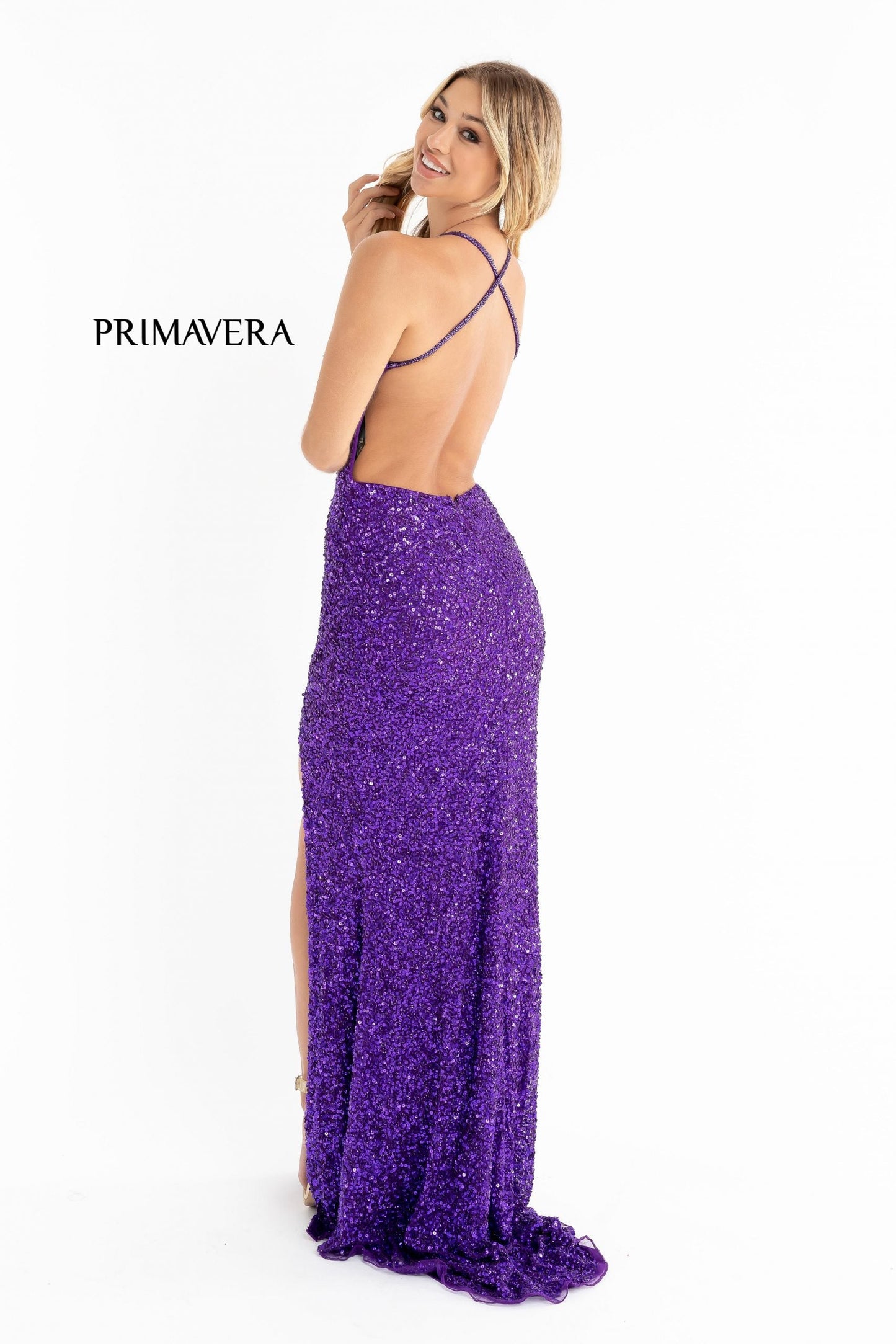 Primavera Couture 3291 Size 6 Neon Lilac Long Fitted Backless Sequin Prom Dress Formal Evening Gown