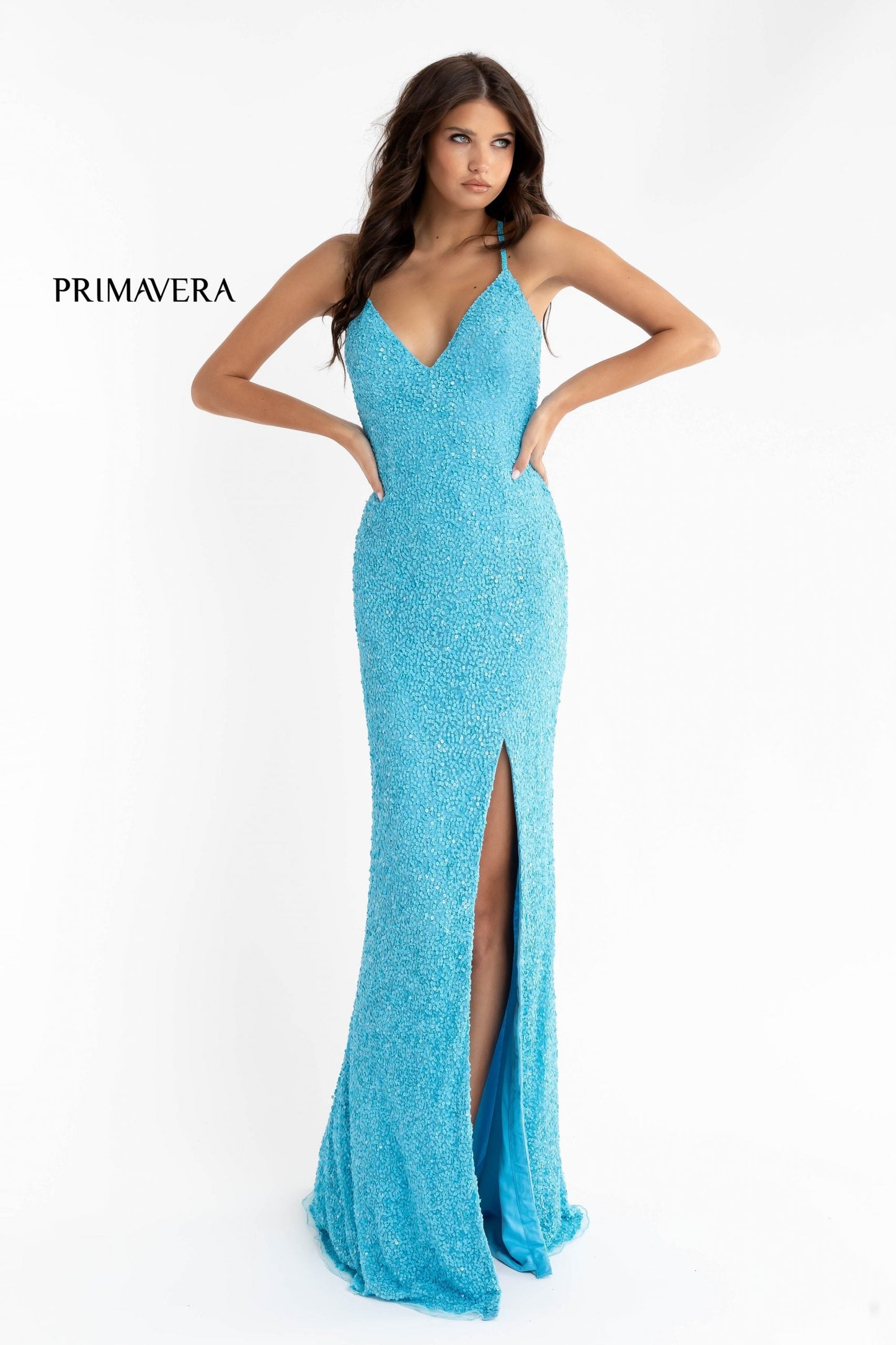 Primavera Couture 3291 Size 0 Orange Long Fitted Backless Sequin Prom Dress Formal Gown Slit