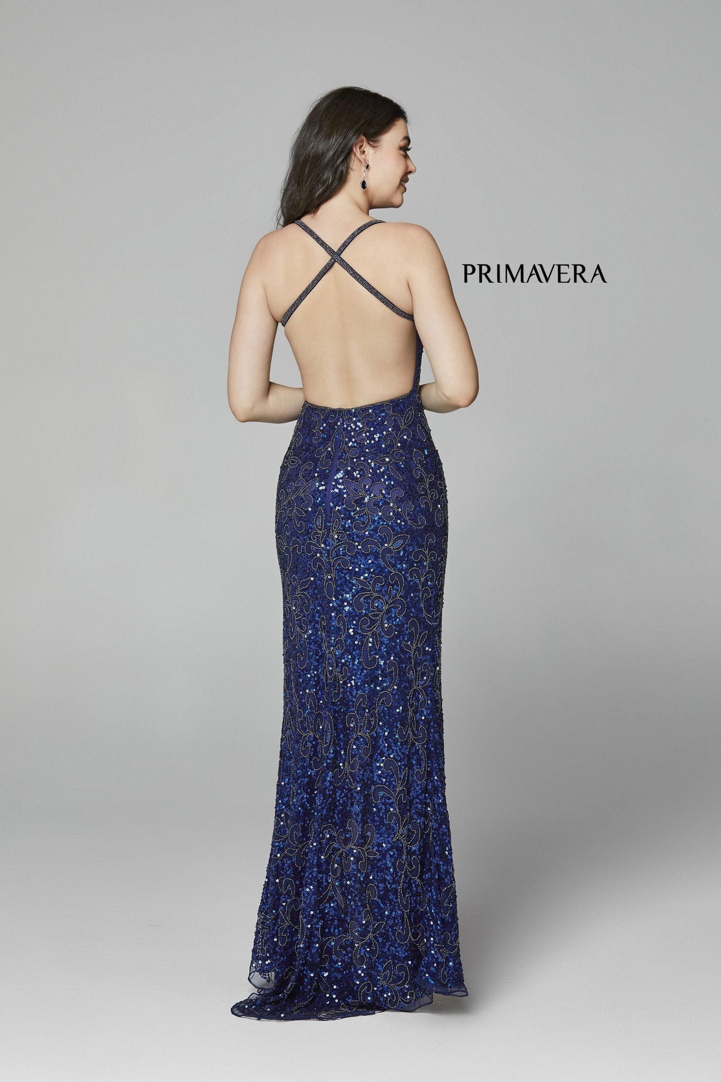 Primavera Couture 3295 Size 0, 4 Ivory Prom Dress V Neckline Sequins Backless Slit Formal Evening Gown