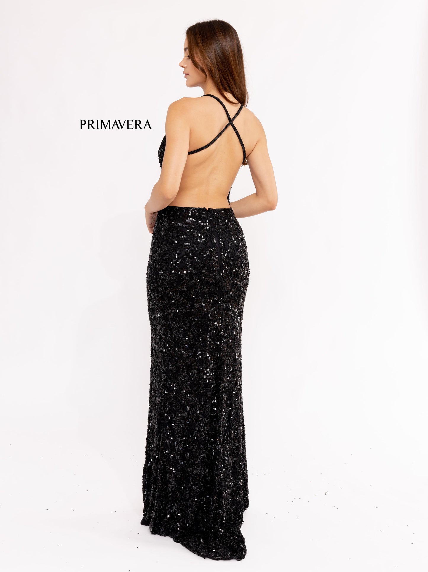 Primavera Couture 3295 Exclusive  Prom Dress, Formal Evening Gown.  This exclusive prom dress is designed with sequins throughout.  I has a V neckline with beaded spaghetti straps that crisscross in the open back.  It is long with a left side slit.  Available Colors:  FUSHIA,CREAM,EMERALD,IVORY,PEACOCK,BLACK,MIDNIGHT,NEON LILAC,NEON PINK,FORREST GREEN,PURPLE,TURQUOISE,CORAL,BLUE,RED,LIGHT BLUE,NEON SAGE