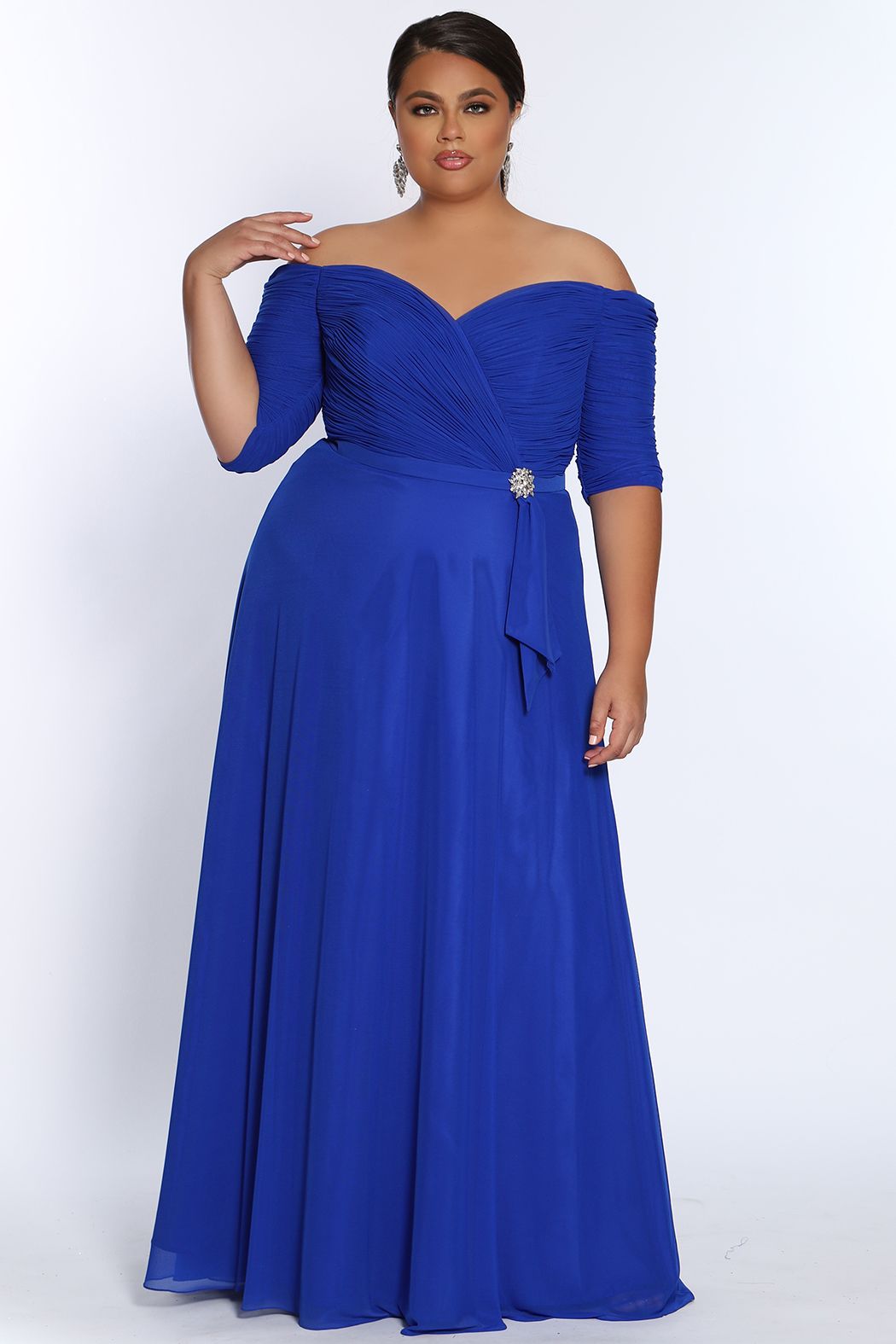 Sydney's Closet CE2009 Off the Shoulder Evening Dress Three Quarter Sleeves Flowy