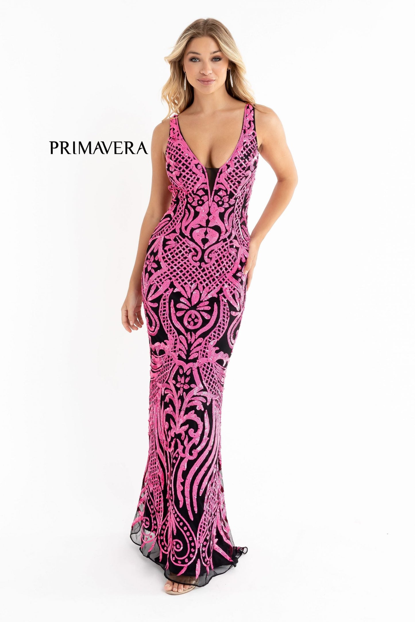 Primavera Couture 3722 Size 24 Iridescent Prom Dress V Neckline V Back Long Sequins Evening Gown