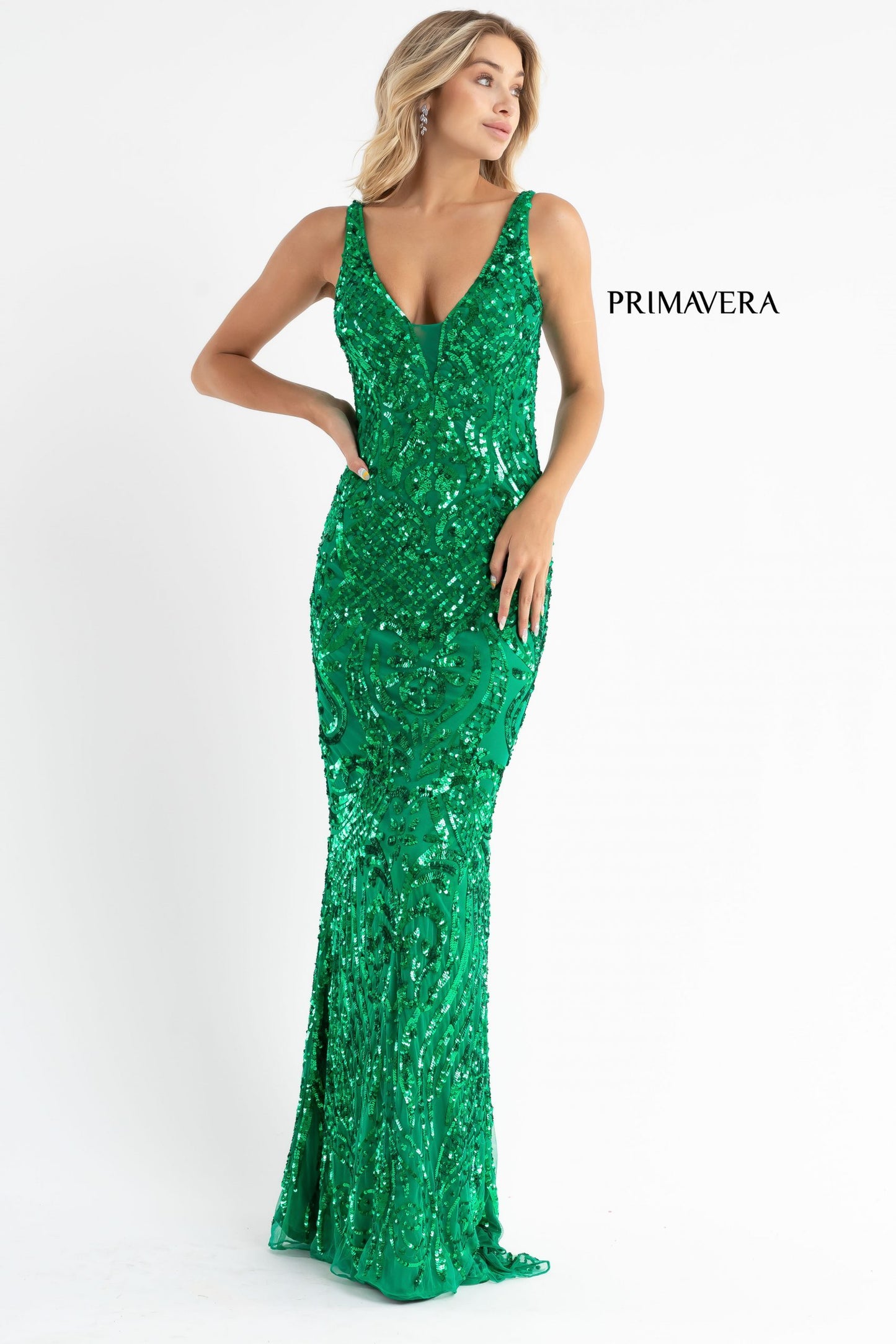 Primavera Couture 3722 Size 14 Iridescent Prom Dress V Neckline V Back Long Sequins Evening Gown