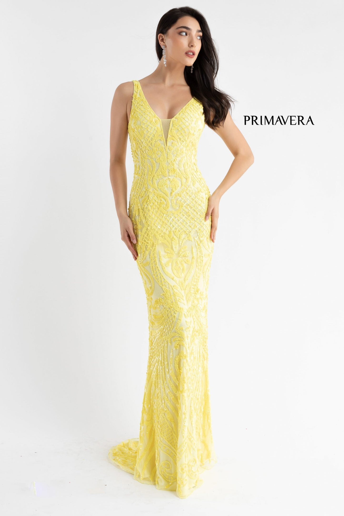 Primavera Couture 3722 Size 24 Iridescent Prom Dress V Neckline V Back Long Sequins Evening Gown