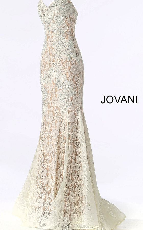 Jovani 37334 strapless embellished lace prom dress Fitted Mermaid Long peak point neckline