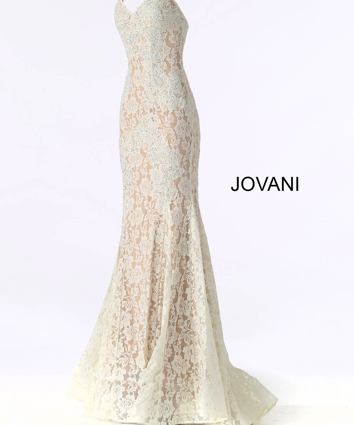 Jovani 37334 strapless embellished lace prom dress Fitted Mermaid Long peak point neckline