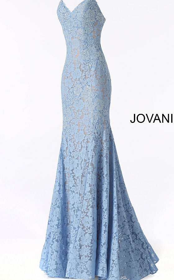 Jovani 37334 strapless embellished lace prom dress Fitted Mermaid Long peak point neckline