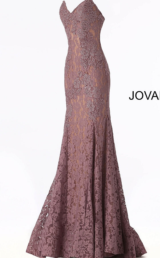 Jovani 37334 strapless embellished lace prom dress Fitted Mermaid Long peak point neckline