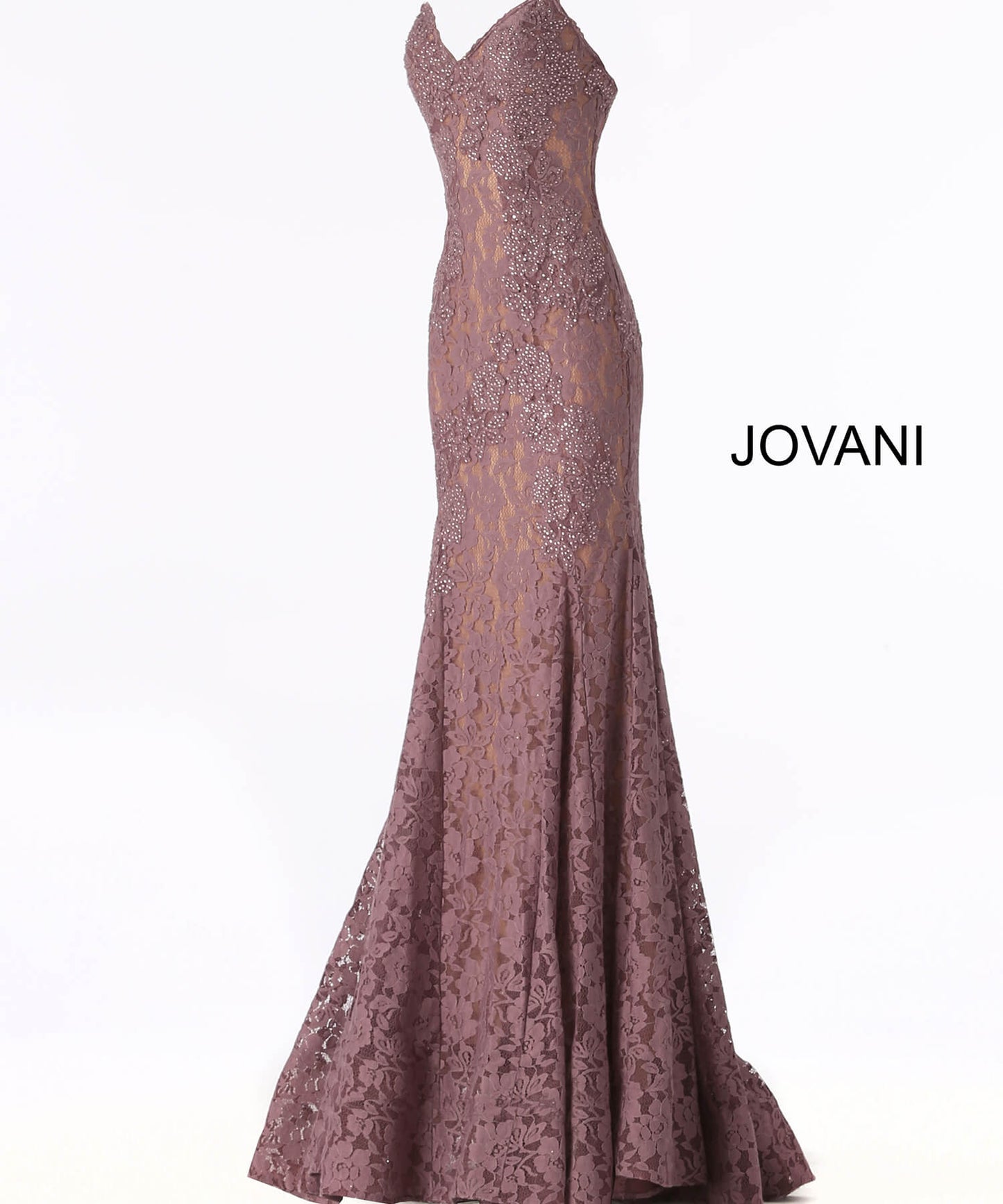 Jovani 37334 strapless embellished lace prom dress Fitted Mermaid Long peak point neckline