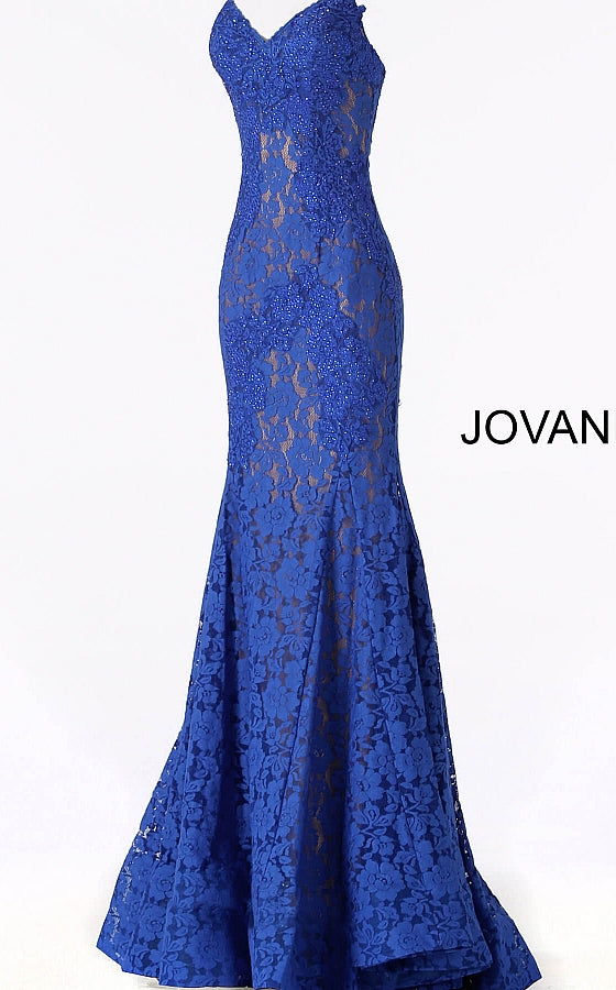 Jovani 37334 strapless embellished lace prom dress Fitted Mermaid Long peak point neckline