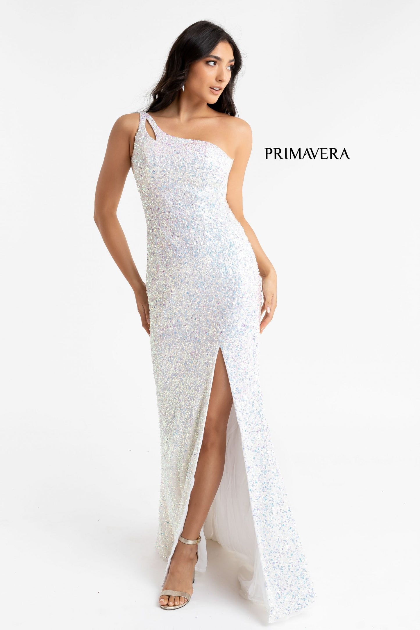 Primavera Couture 3761 Size 2, 4 One Shoulder Prom Dress Sequin Double Strap Back Slit Train Bright Blue