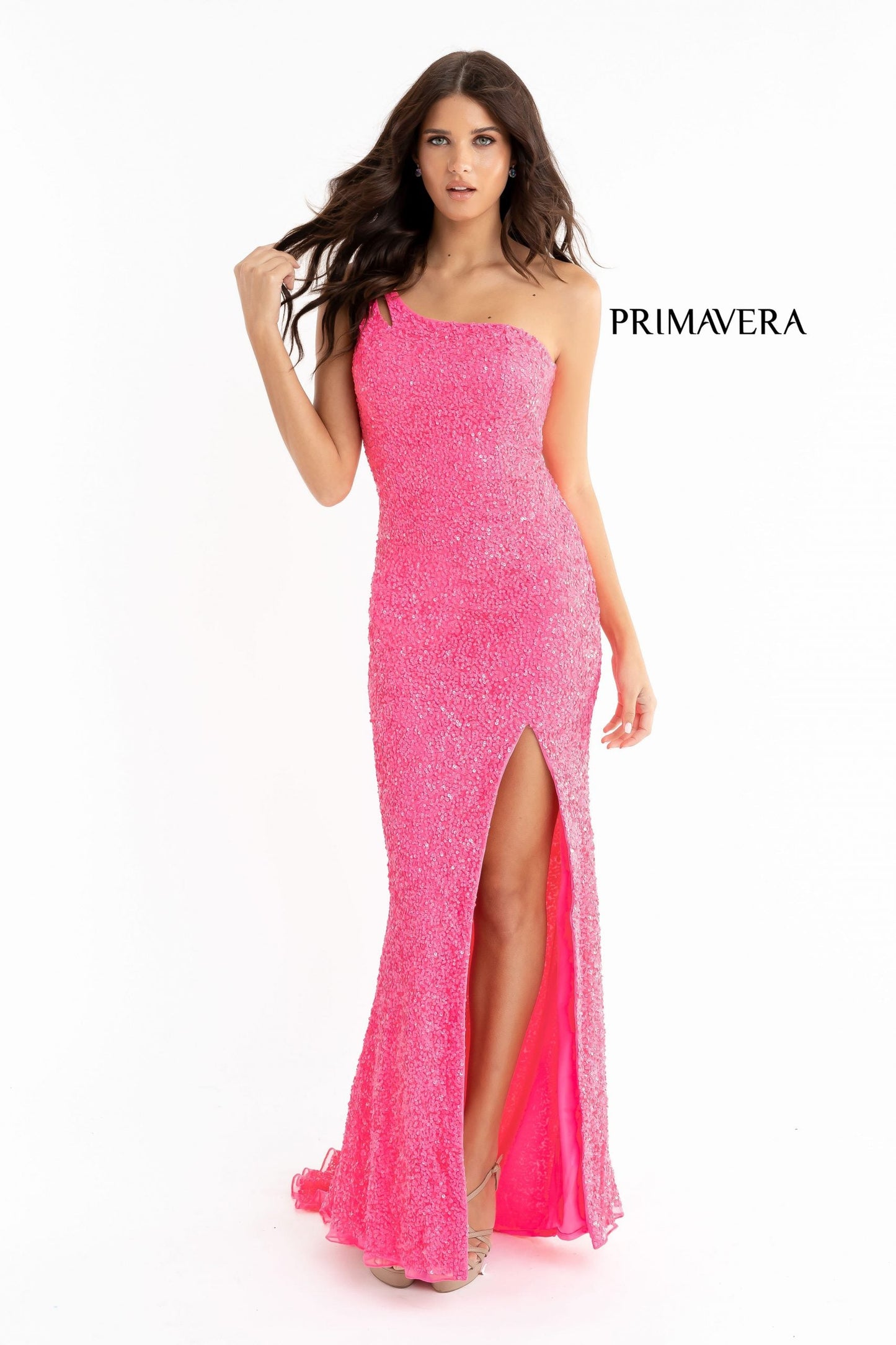 Primavera Couture 3761 Size 2, 4 One Shoulder Prom Dress Sequin Double Strap Back Slit Train Bright Blue