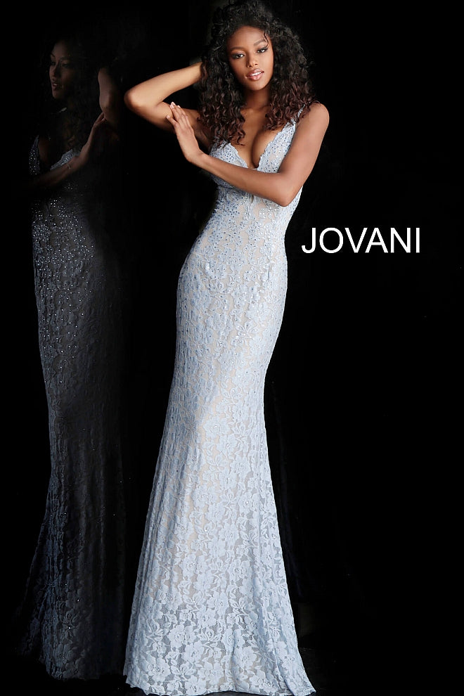 Jovani 48994 long fitted embellished lace prom dress pageant gown sweeping train