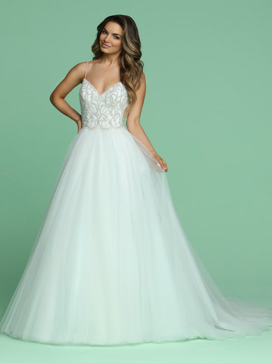 Davinci Bridal 50603 is a stunning Lush A Line Wedding Dress Featuring an Embellished V neckline with spaghetti straps leading to an open back. Lush Layers of Tulle in the Ballgown skirt flow into a sweeping train.   Available for 1-2 Week Delivery!!!  Available Sizes: 2,4,6,8,10,12,14,16,18,20  Available Colors: Ivory/Blue, Ivory/Ivory