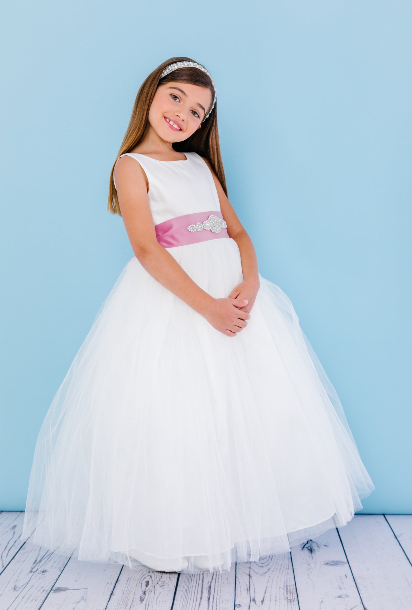 Rosebuds 5123 Size 4 Ivory Long Ballgown Flower Girl Dress Satin Sash First Communion