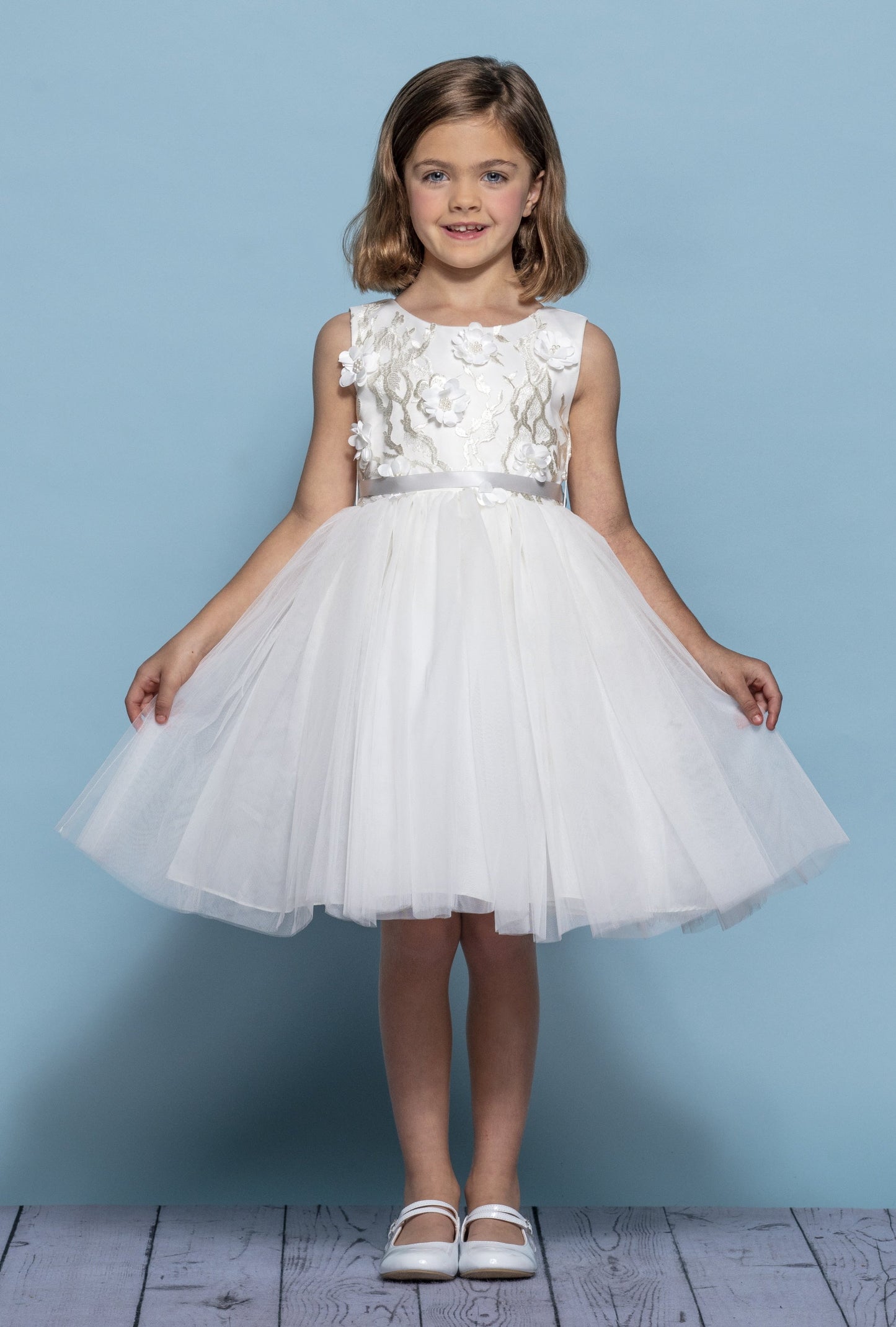 Rosebuds 5135 Size 6 Ivory Short Flared Flower Girl Dress Tulle Party Formal Gown