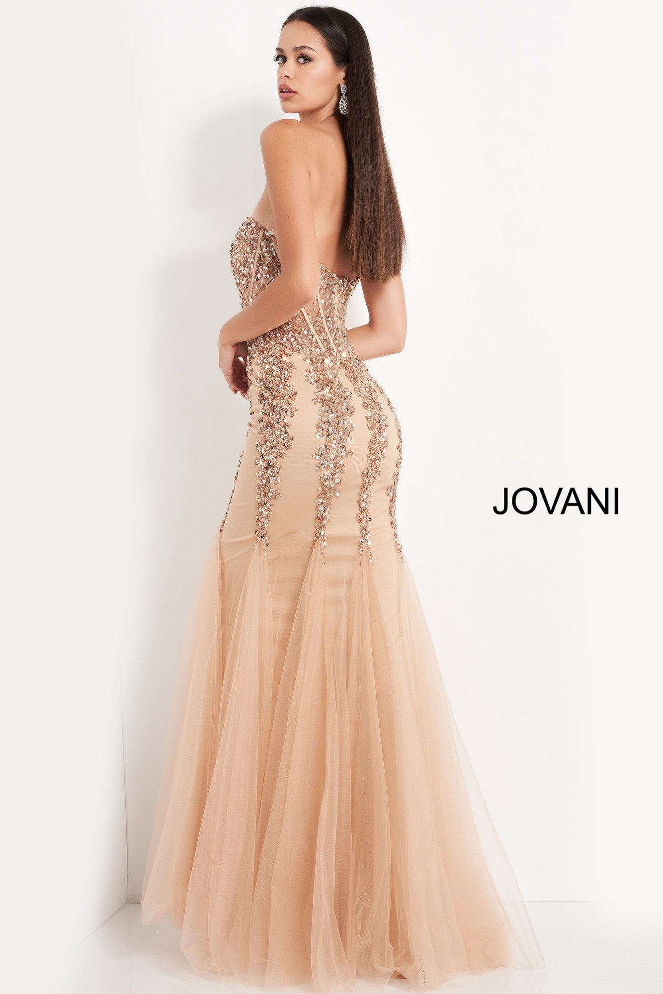 Jovani 5908 Sheer Corset Mermaid Prom Dress Pageant Sexy Embellished Formal Gown