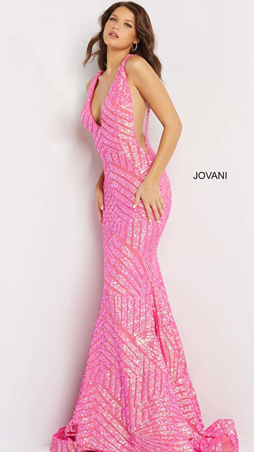 Jovani 59762 Sequin Embellished Mermaid prom dress Pageant Gown plunging neckline