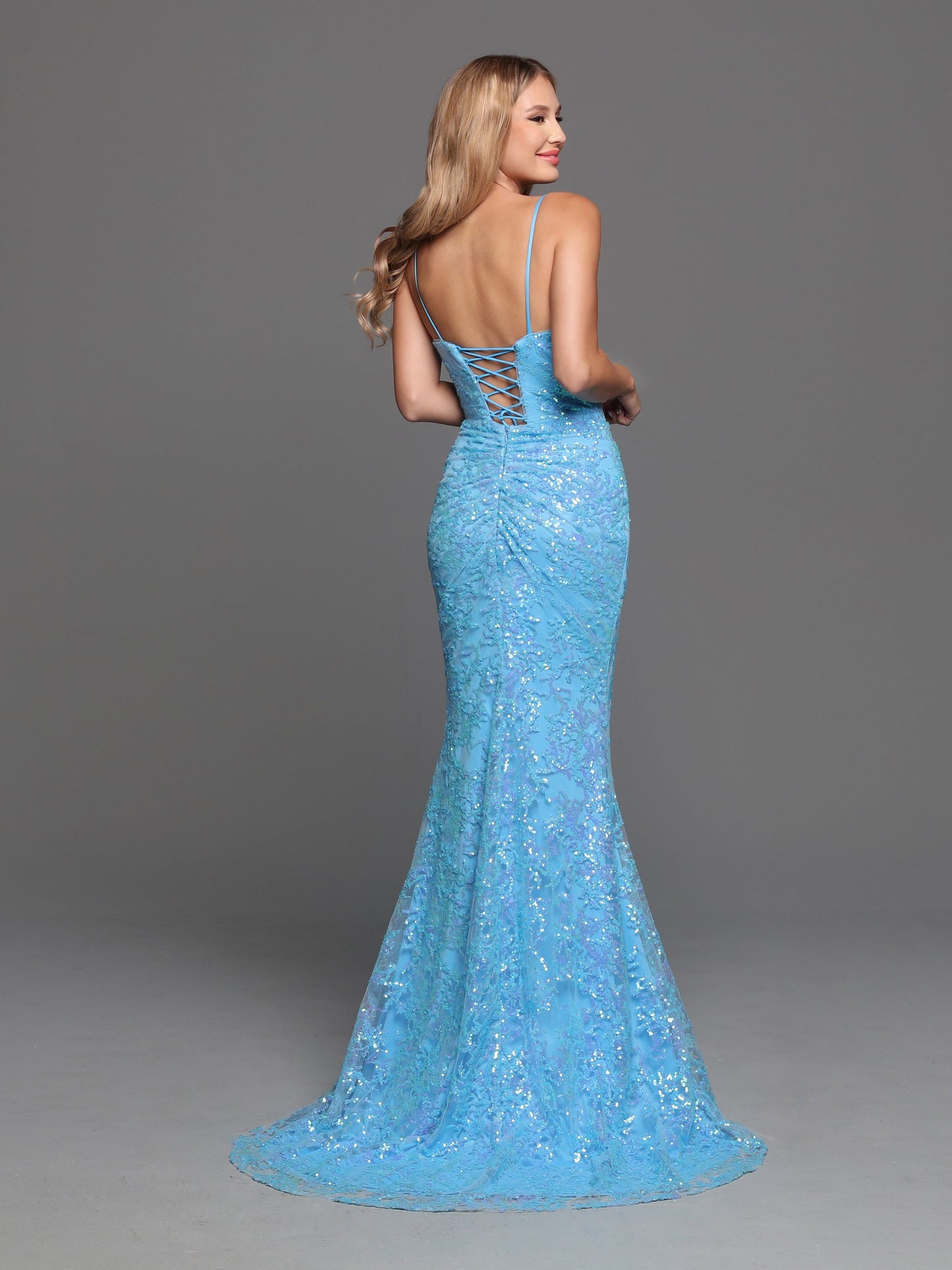 Sparkle Prom 72246 Size 16 Turquoise Long Fitted Sequin Prom Dress Slit Formal Gown Corset Back V Neck