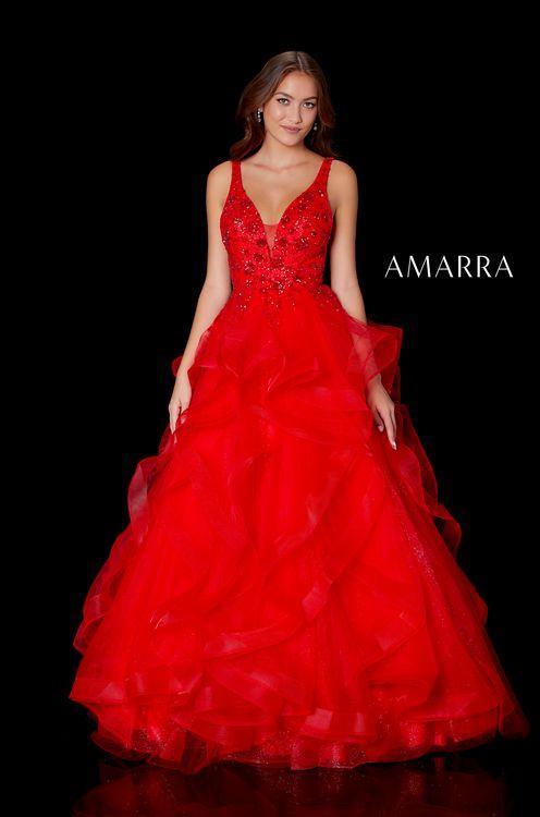 Amarra 87334 Size 8 Long Layer Ruffle A Line Ball Gown Prom Dress Sequin Pageant