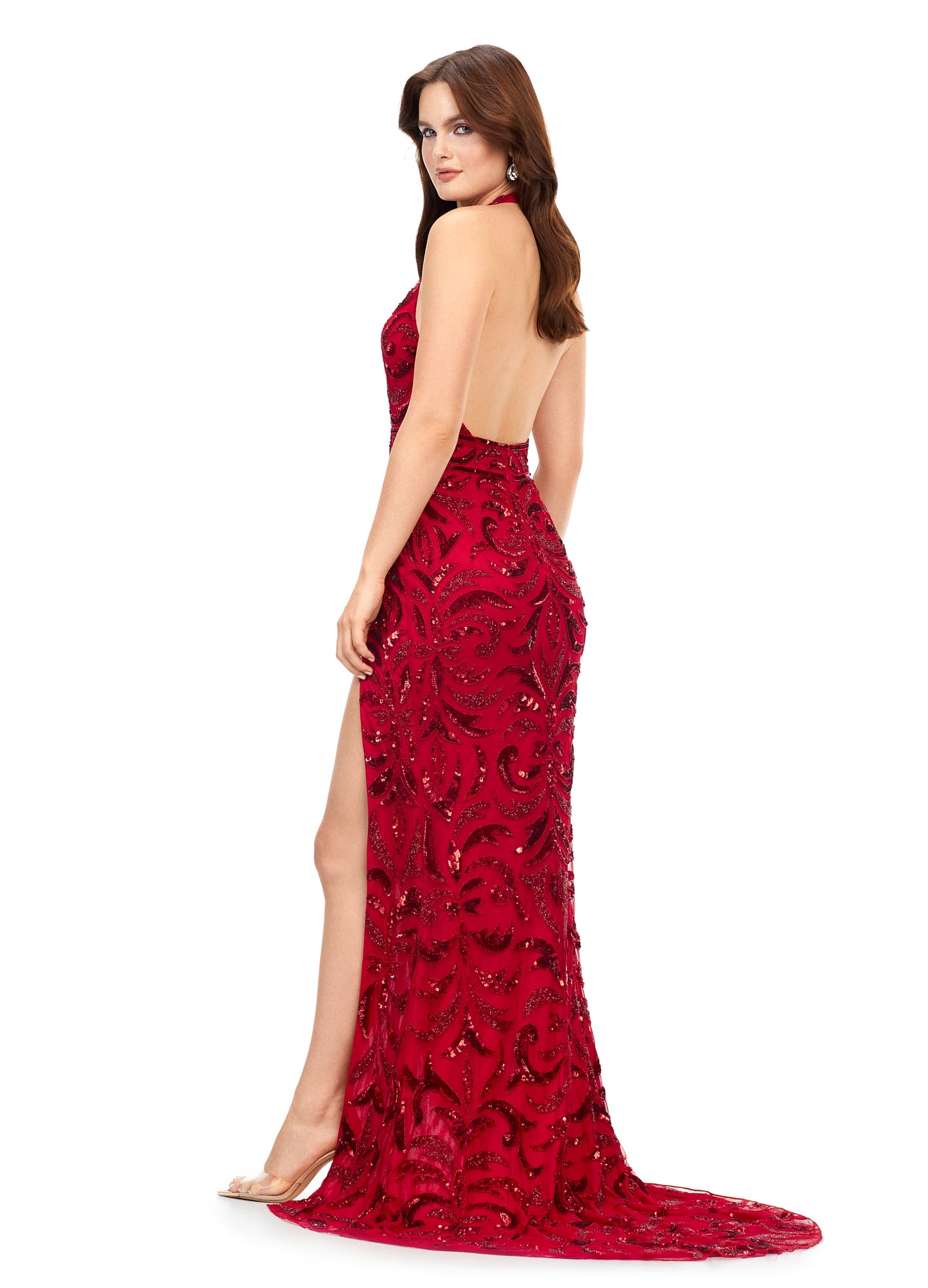 Ashley Lauren 11283 Halter Evening Gown with Sequin Motif