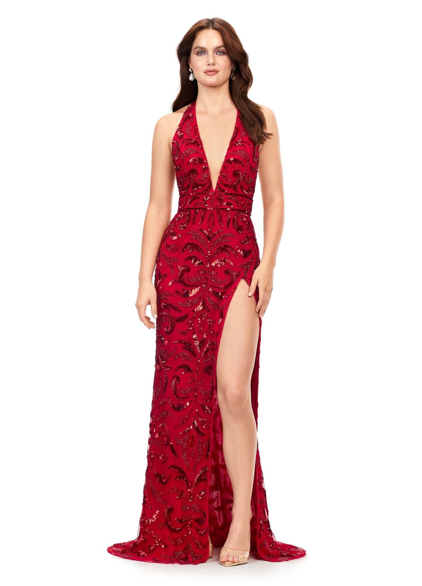 Ashley Lauren 11283 Halter Evening Gown with Sequin Motif