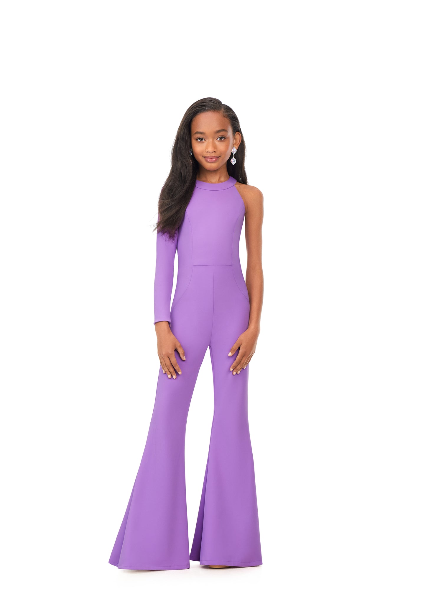 Ashley Lauren Kids 8159 One Sleeve Scuba Jumpsuit Girls Pageant